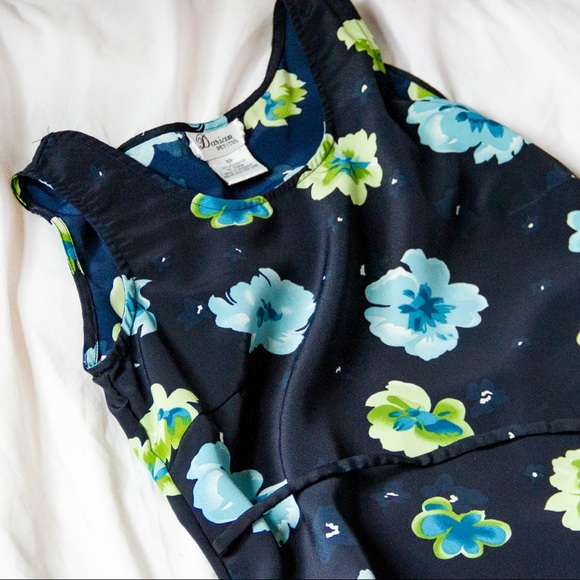 Y2K Navy Floral Tie Back Dress - Picture 1 of 7